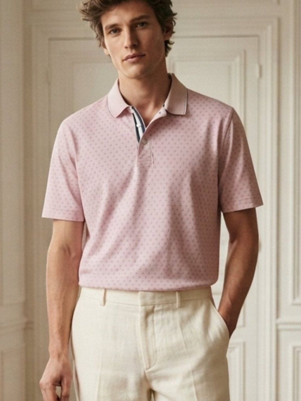Ted Baker "T" Micro Pattern Lavender Short Sleeve Polo Size Large